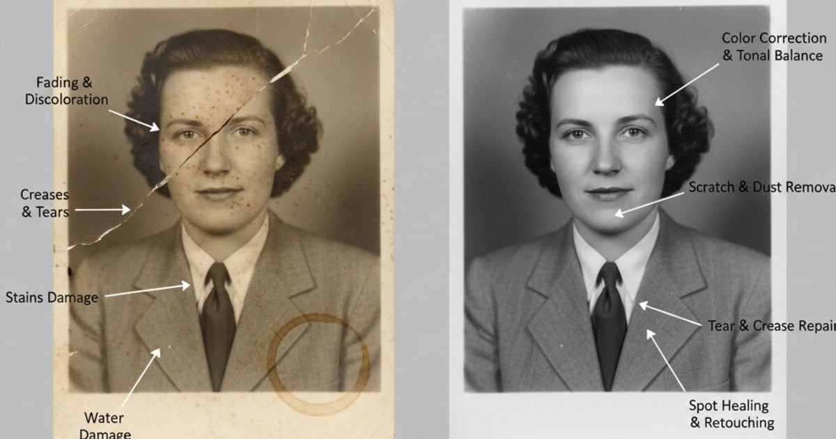 Photomyne DIY Result Basic enhancement result from Photomyne app showing limited restoration capabilities