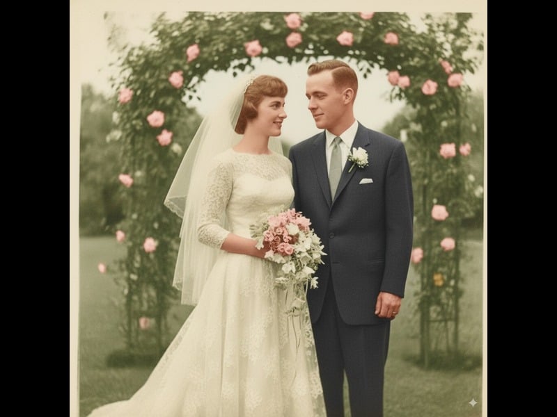 AI Colorized Studio Portrait Same family portrait after AI colorization showing natural skin tones and vibrant, period-accurate clothing colors