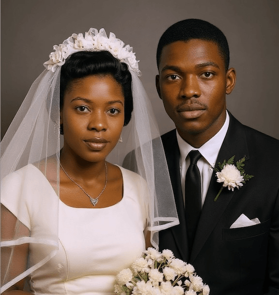 AI Colorized Wedding Photo - Natural Color Added Vintage wedding photograph after AI colorization with natural, period-accurate colors added
