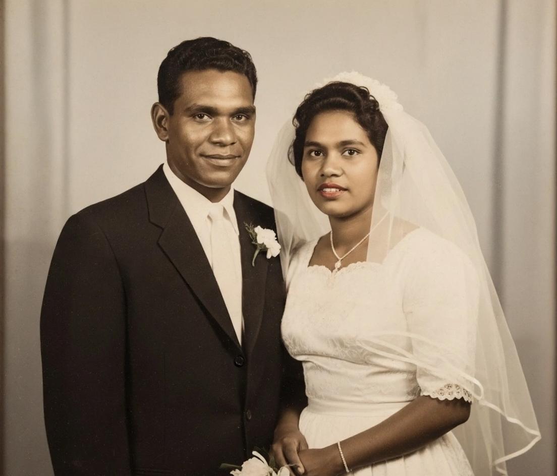 After restoration - Water-damaged wedding photo from 1940s